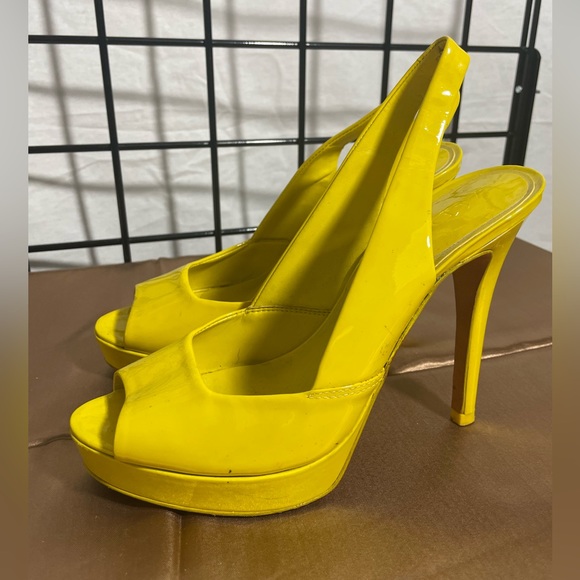 Aldo yellow patent leather peep toe platform sling backs size 8 - Picture 5 of 10